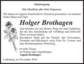 Traueranzeige von Holger Brothagen  von Magdeburger Volksstimme