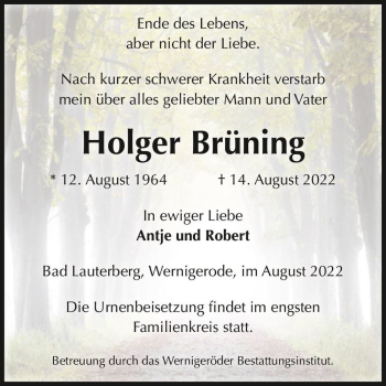 Traueranzeige von Holger Brüning  von Magdeburger Volksstimme