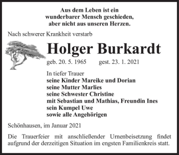 Traueranzeige von Holger Burkardt  von Magdeburger Volksstimme