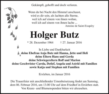 Traueranzeige von Holger Butz  von Magdeburger Volksstimme