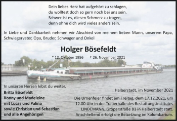 Traueranzeige von Holger Bösefeldt  von Magdeburger Volksstimme