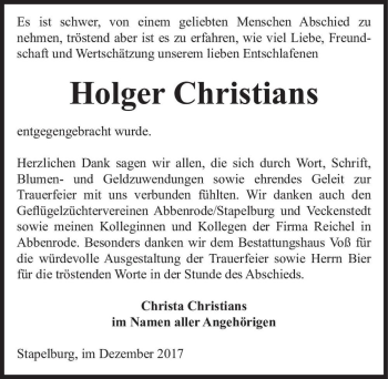 Traueranzeige von Holger Christians  von Magdeburger Volksstimme
