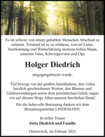 Traueranzeige von Holger Diedrich  von Magdeburger Volksstimme
