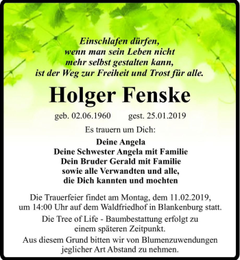 Traueranzeige von Holger Fenske  von Magdeburger Volksstimme