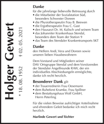 Traueranzeige von Holger Gewert  von Magdeburger Volksstimme