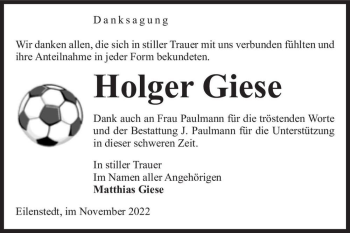 Traueranzeige von Holger Giese  von Magdeburger Volksstimme