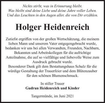 Traueranzeige von Holger Heidenreich  von Magdeburger Volksstimme