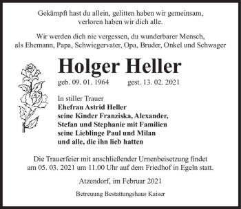 Traueranzeige von Holger Heller  von Magdeburger Volksstimme