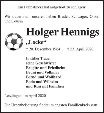 Traueranzeige von Holger Hennigs 