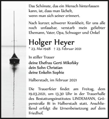 Traueranzeige von Holger Heyer  von Magdeburger Volksstimme
