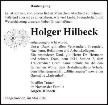 Traueranzeige von Holger Hilbeck  von Magdeburger Volksstimme