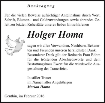 Traueranzeige von Holger Homa  von Magdeburger Volksstimme