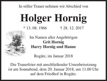 Traueranzeige von Holger Hornig  von Magdeburger Volksstimme