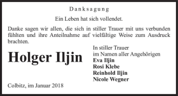 Traueranzeige von Holger Iljin  von Magdeburger Volksstimme