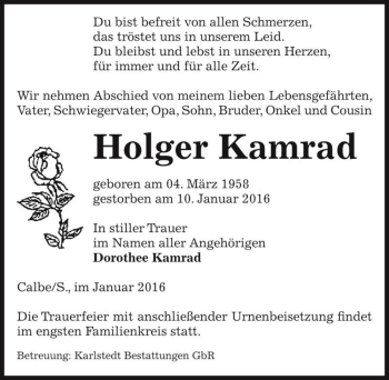 Traueranzeige von Holger Kamrad  von Magdeburger Volksstimme