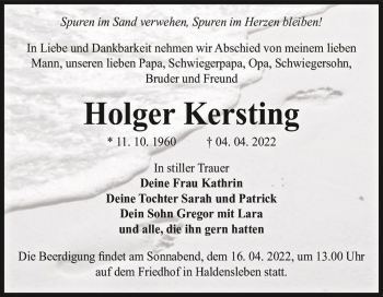 Traueranzeige von Holger Kersting  von Magdeburger Volksstimme