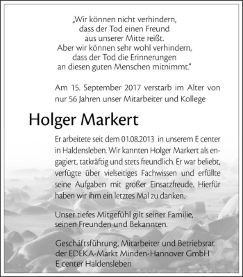Traueranzeige von Holger Markert  von Magdeburger Volksstimme
