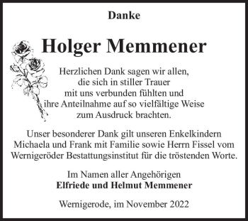 Traueranzeige von Holger Memmener  von Magdeburger Volksstimme