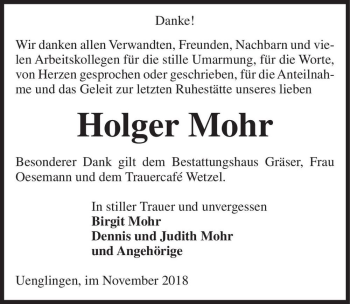 Traueranzeige von Holger Mohr  von Magdeburger Volksstimme
