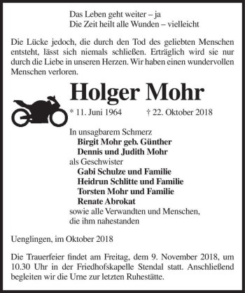 Traueranzeige von Holger Mohr  von Magdeburger Volksstimme