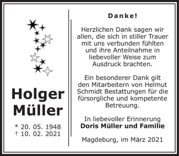 Traueranzeige von Holger Müller  von Magdeburger Volksstimme