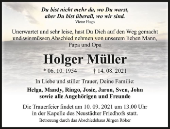 Traueranzeige von Holger Müller  von Magdeburger Volksstimme