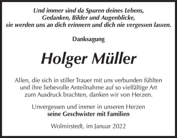 Traueranzeige von Holger Müller  von Magdeburger Volksstimme
