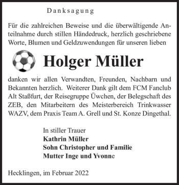 Traueranzeige von Holger Müller  von Magdeburger Volksstimme