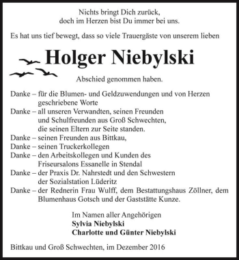 Traueranzeige von Holger Niebylski  von Magdeburger Volksstimme