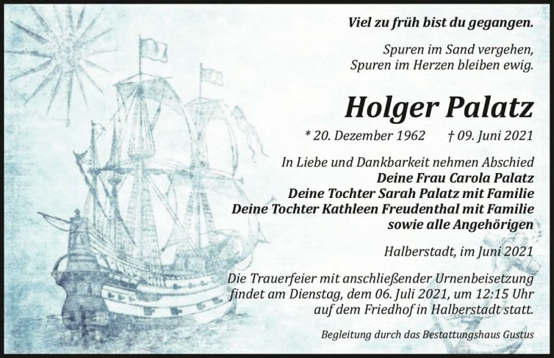  Traueranzeige für Holger Palatz  vom 12.06.2021 aus Magdeburger Volksstimme