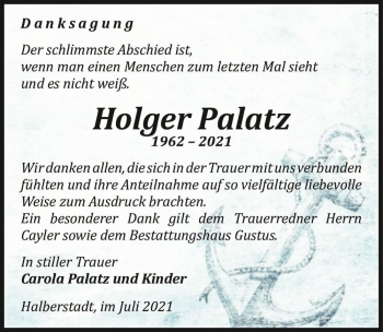 Traueranzeige von Holger Palatz  von Magdeburger Volksstimme