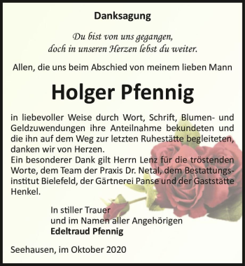 Traueranzeige von Holger Pfennig  von Magdeburger Volksstimme