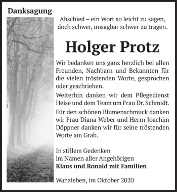 Traueranzeige von Holger Protz  von Magdeburger Volksstimme