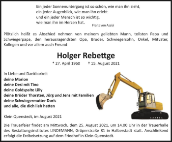 Traueranzeige von Holger Rebettge  von Magdeburger Volksstimme
