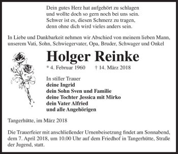 Traueranzeige von Holger Reinke  von Magdeburger Volksstimme