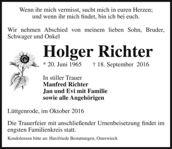 Traueranzeige von Holger Richter  von Magdeburger Volksstimme