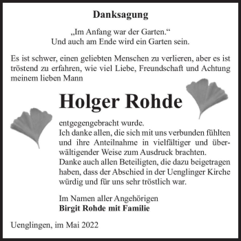 Traueranzeige von Holger Rohde  von Magdeburger Volksstimme