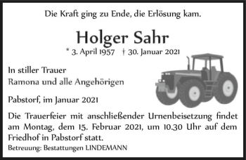Traueranzeige von Holger Sahr  von Magdeburger Volksstimme