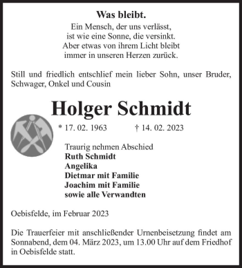 Traueranzeige von Holger Schmidt  von Magdeburger Volksstimme