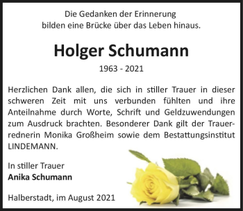 Traueranzeige von Holger Schumann  von Magdeburger Volksstimme