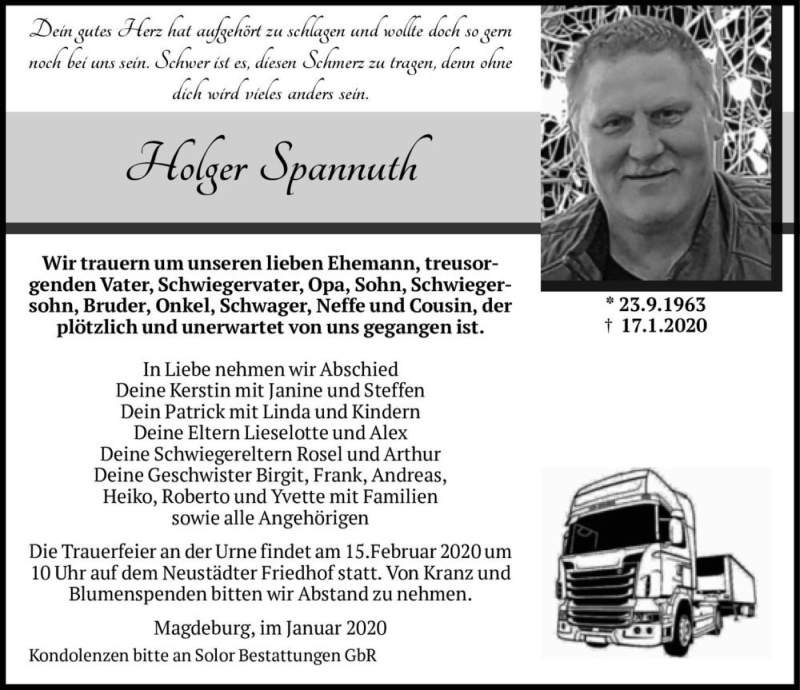  Traueranzeige für Holger Spannuth  vom 08.02.2020 aus Magdeburger Volksstimme