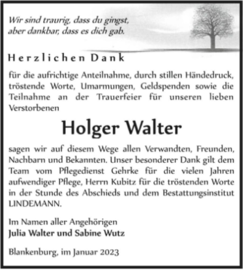 Traueranzeige von Holger Walter  von Magdeburger Volksstimme