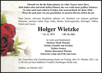 Traueranzeige von Holger Wietzke  von Magdeburger Volksstimme