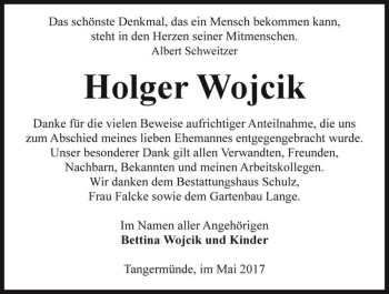 Traueranzeige von Holger Wojcik  von Magdeburger Volksstimme