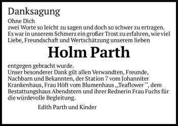 Traueranzeige von Holm Parth  von Magdeburger Volksstimme