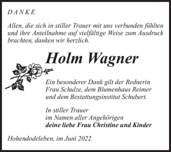 Traueranzeige von Holm Wagner  von Magdeburger Volksstimme