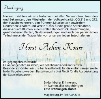 Traueranzeige von Horst-Achim Kours  von Magdeburger Volksstimme