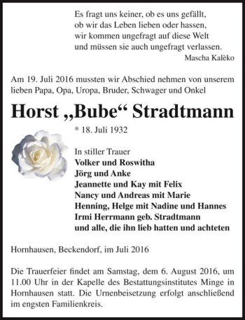 Traueranzeige von Horst 