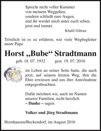 Traueranzeige von Horst 