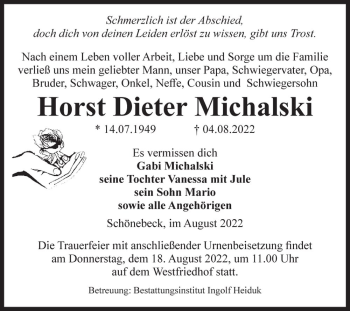 Traueranzeige von Horst-Dieter Michalski  von Magdeburger Volksstimme